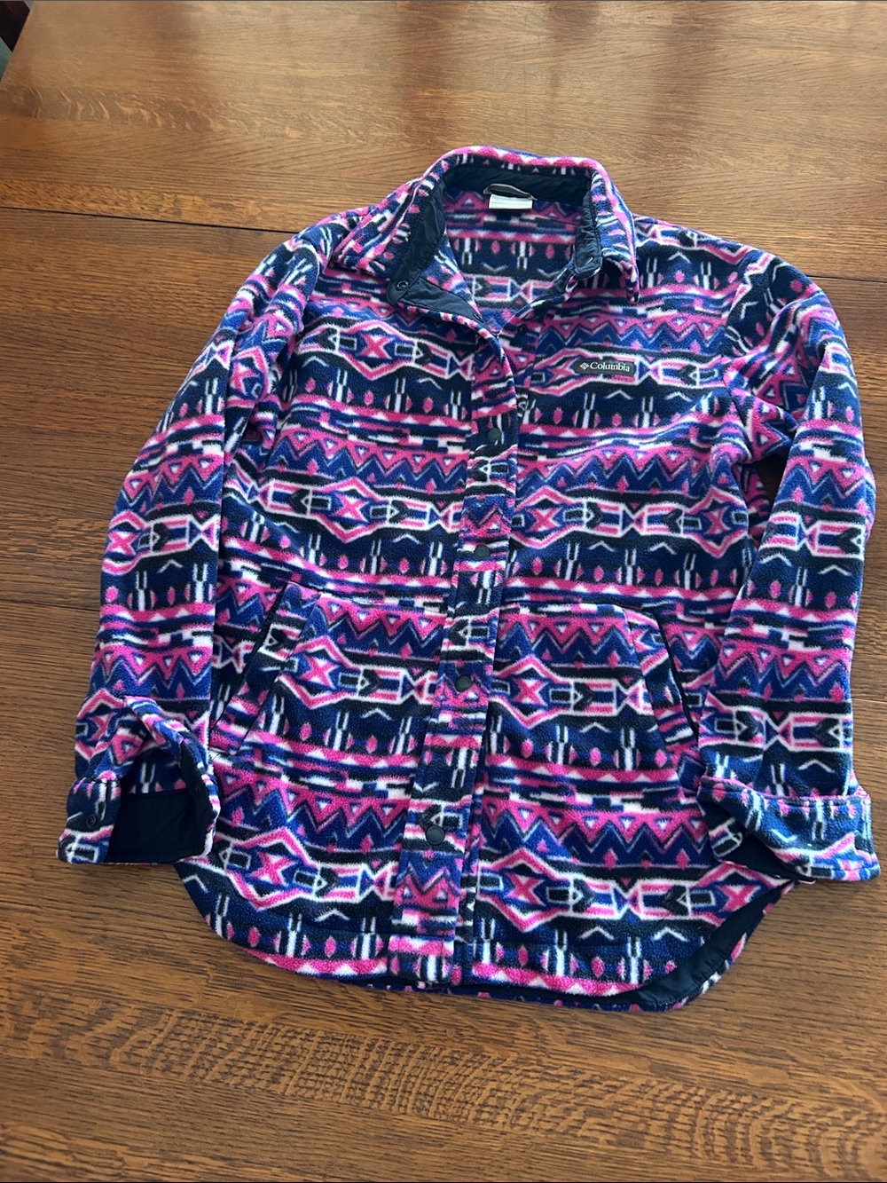 Columbia Pink & Navy Geometric Fleece Shirt Jacket